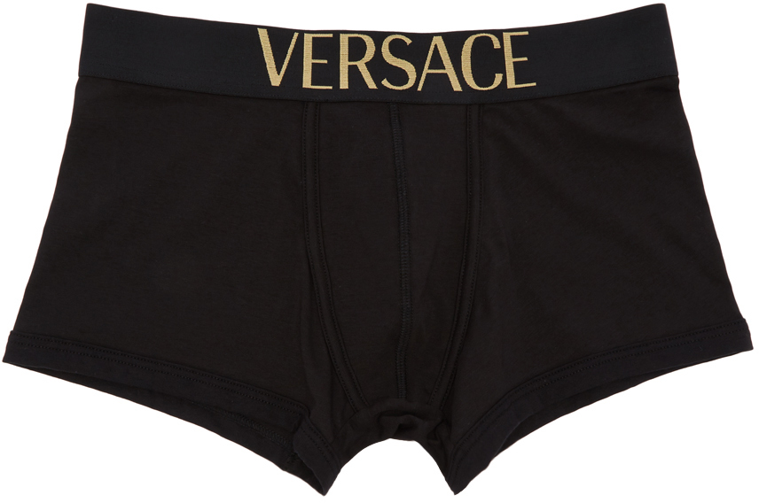 Versace Underwear: Black Logo Boxer Briefs | SSENSE UK