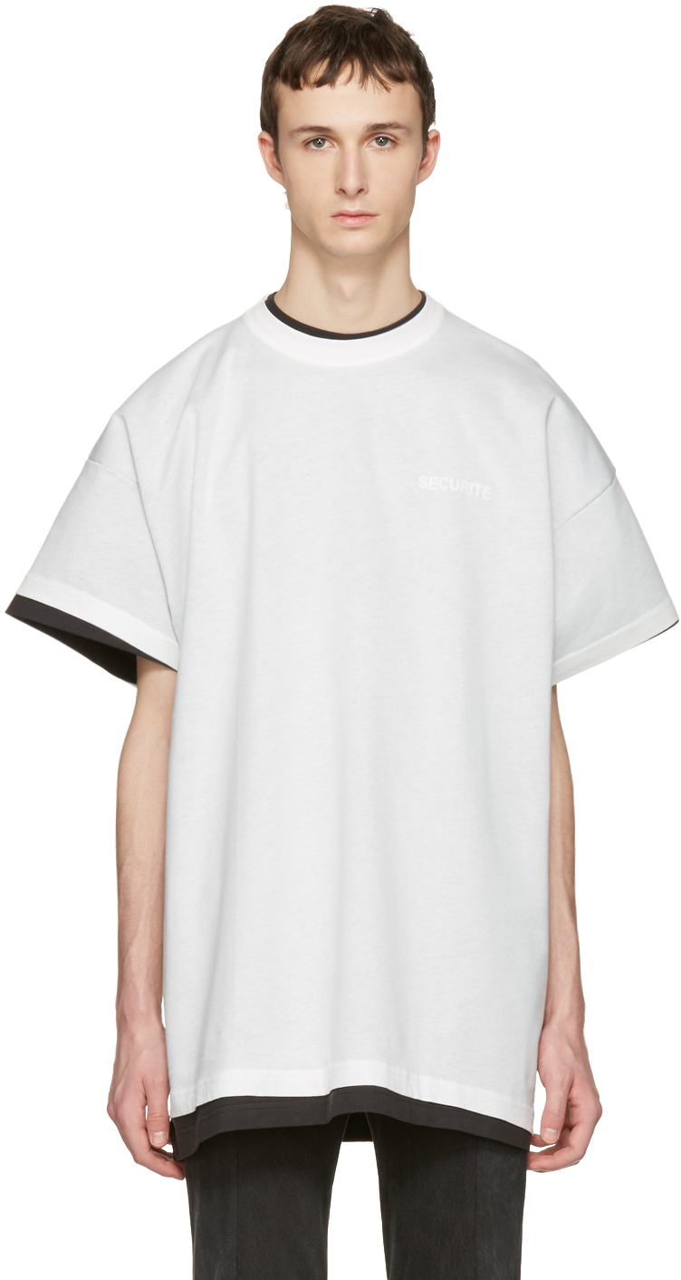 VETEMENTS: White Hanes Edition Oversized Double 'Securite' T-Shirt | SSENSE