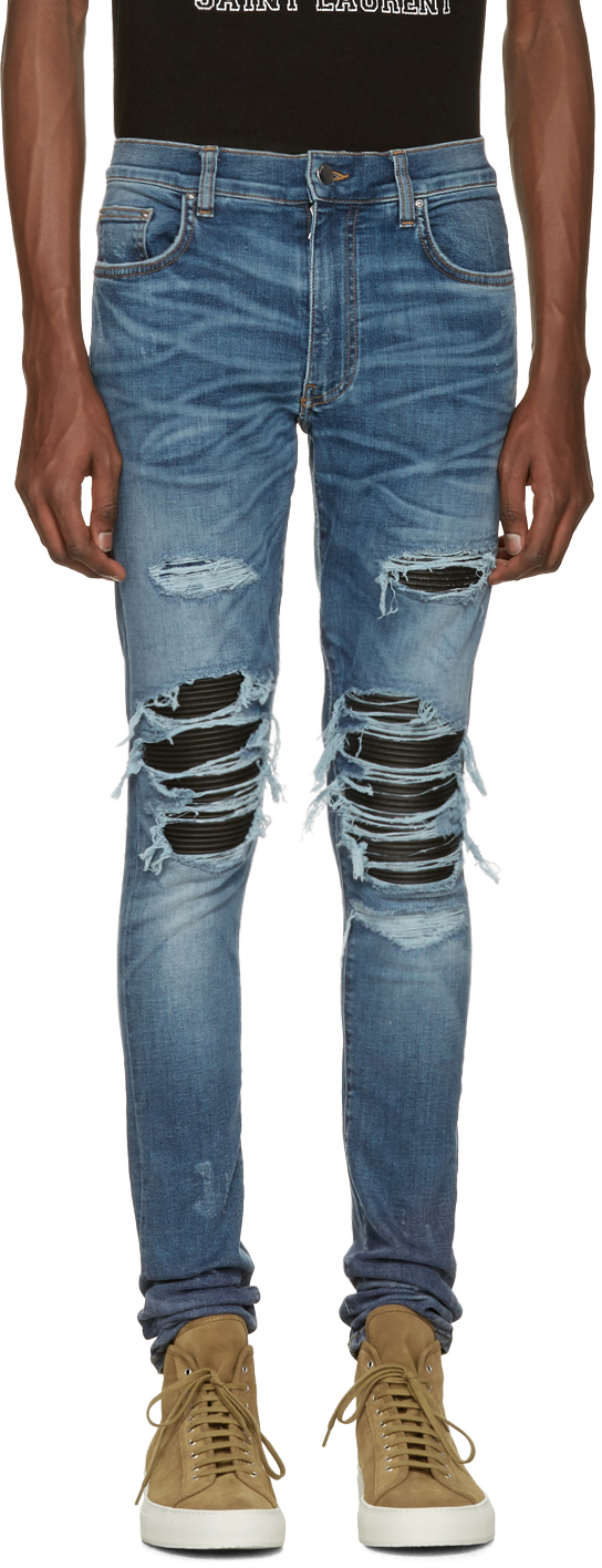 AMIRI: Indigo Skinny MX1 Patch Jeans | SSENSE UK