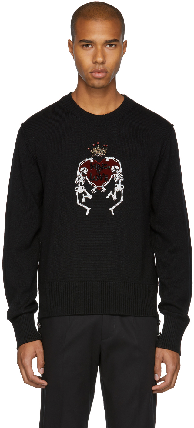 Dolce & Gabbana: Black Skeleton Love Crown Sweater | SSENSE