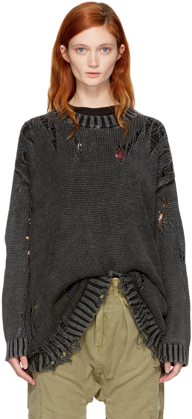 R13: Black Shredded Sweater | SSENSE