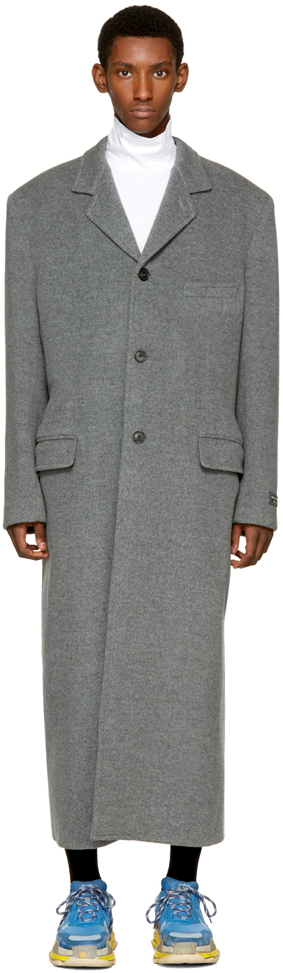 Balenciaga: Grey Wool Long Coat | SSENSE