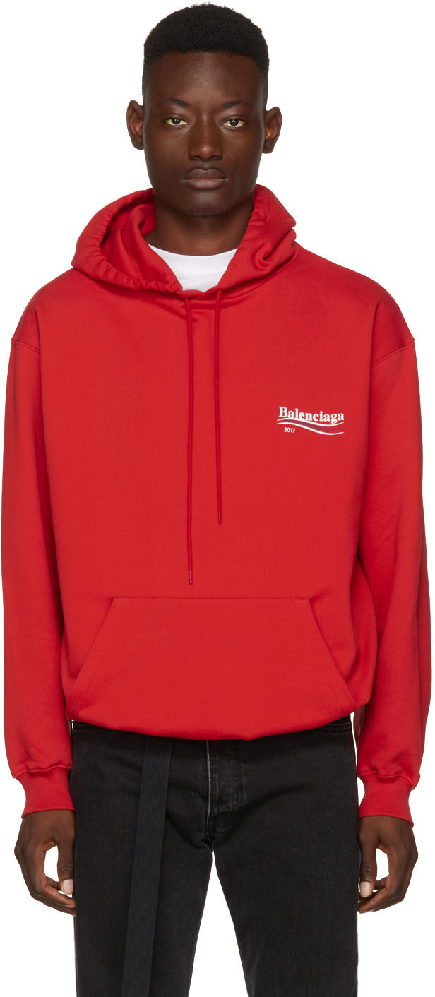 Balenciaga: Red Campaign Logo Hoodie | SSENSE
