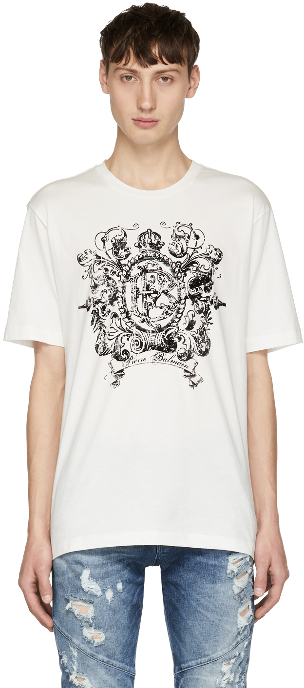 Pierre Balmain: White Crown Logo T-Shirt | SSENSE