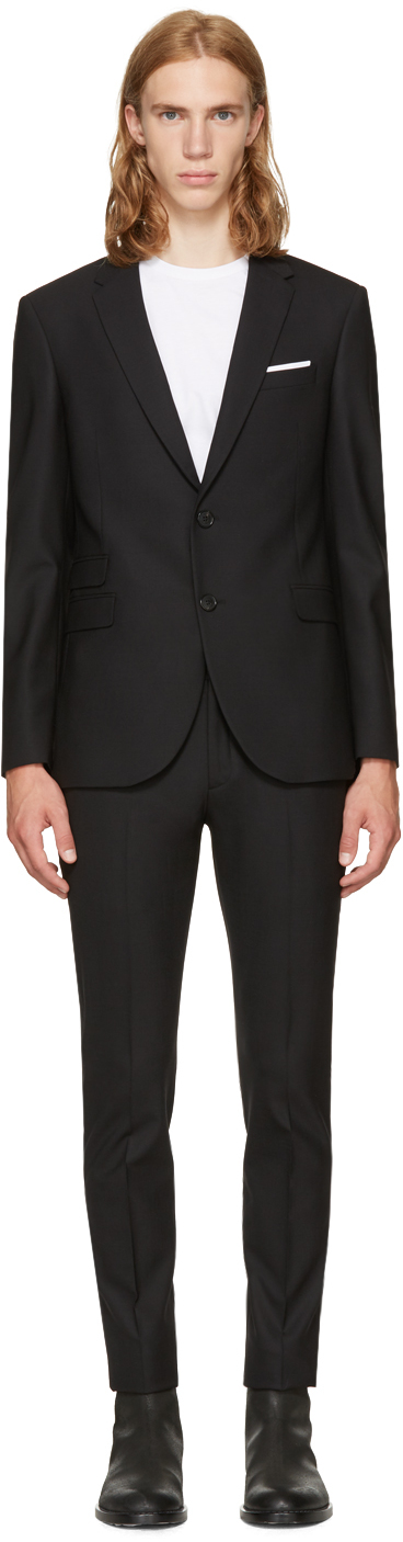Neil Barrett: Black Gabardine Skinny Suit | SSENSE
