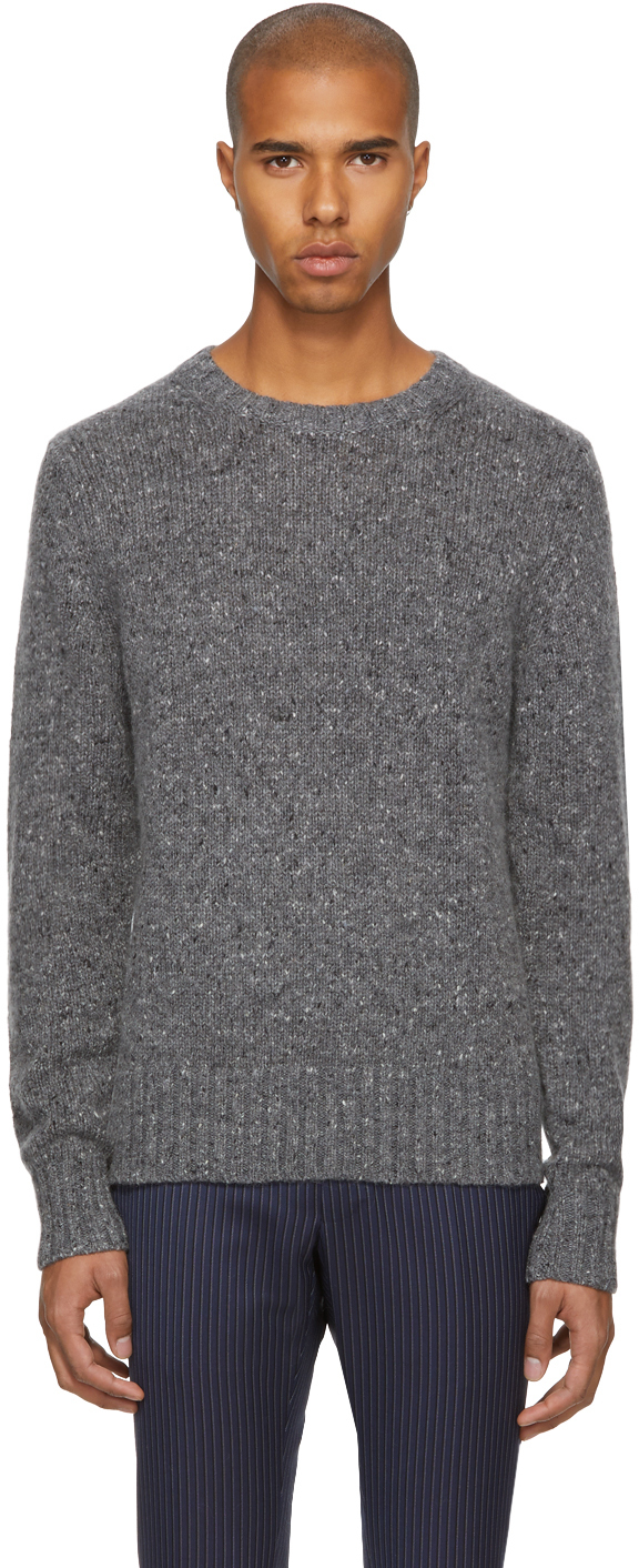 Burberry: Grey Rosan Donegal Knit Sweater | SSENSE