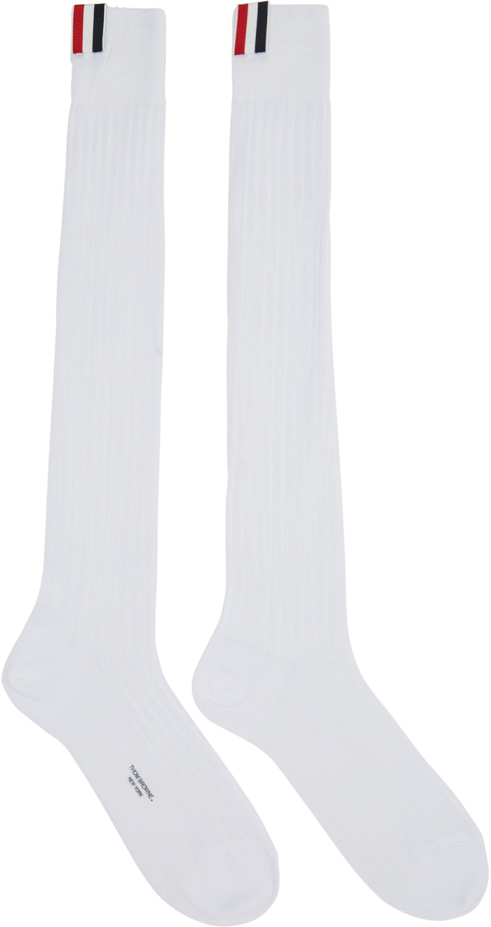 Thom Browne: White Ribbed Knee-High Socks | SSENSE Canada