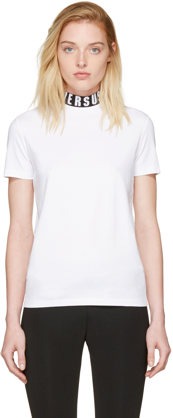 Versus: White Logo Collar T-Shirt | SSENSE