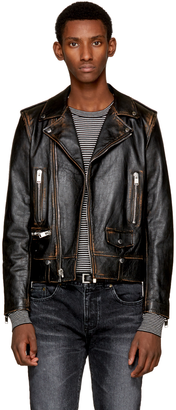 Saint Laurent: Black Leather Bouche Motorcycle Jacket | SSENSE