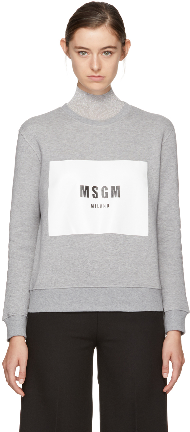 MSGM: Grey Box Logo Sweatshirt | SSENSE