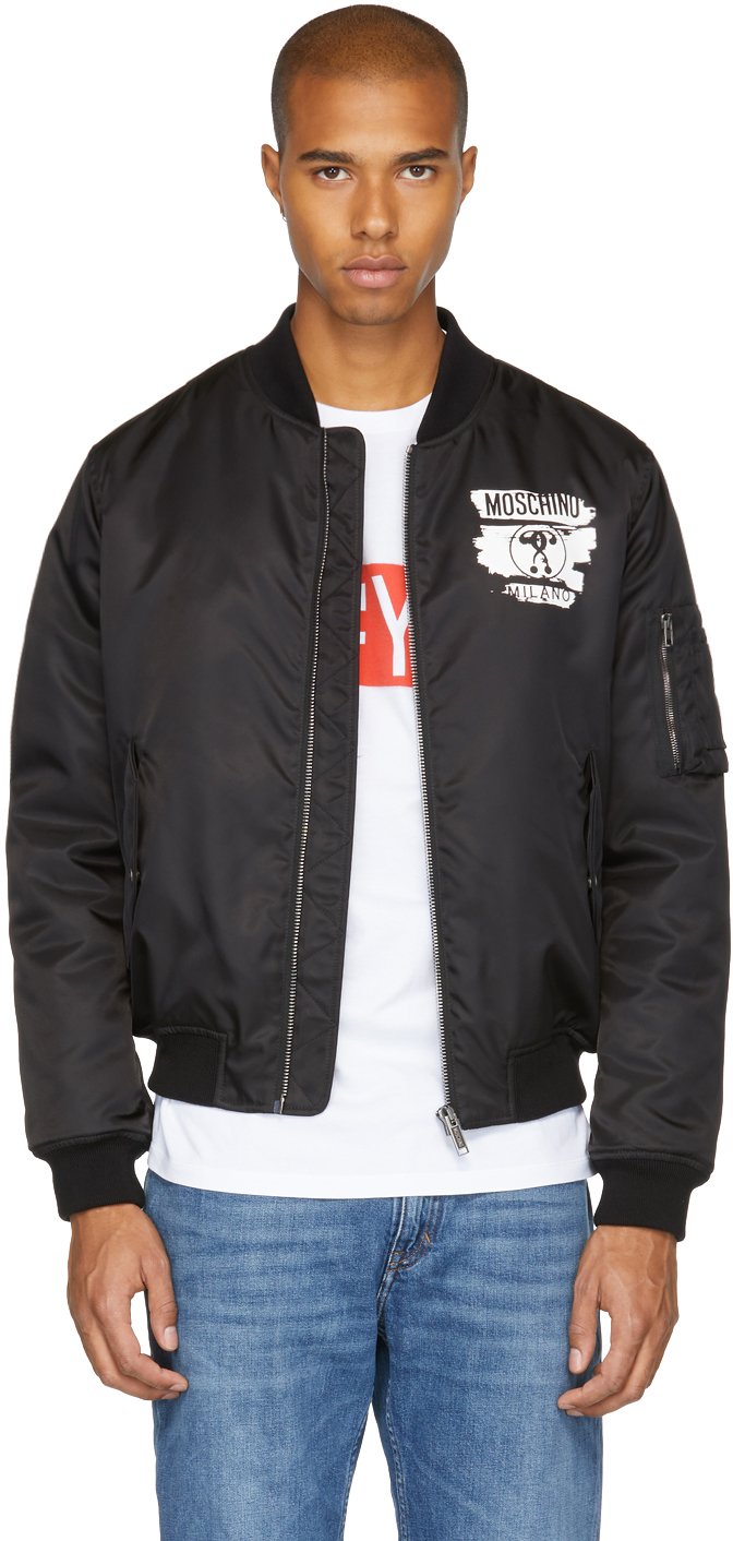 Moschino: Black 'Milano' Paint Bomber Jacket | SSENSE