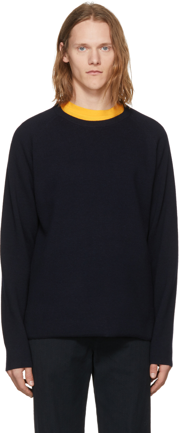 nonnative: Navy Wool Clerk Sweater | SSENSE