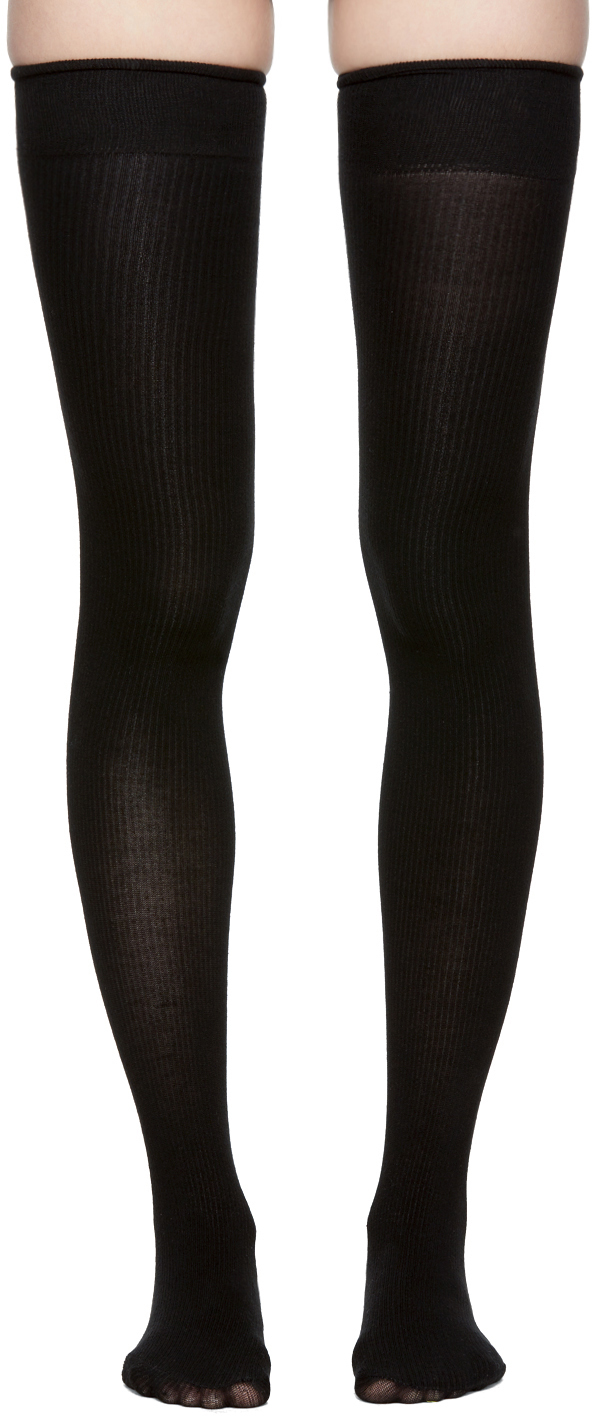 Marieyat: Black Doodle Thigh-High Socks | SSENSE