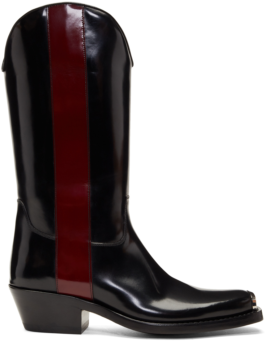 Calvin Klein 205W39NYC: Black & Red Ed Western Boots | SSENSE Canada