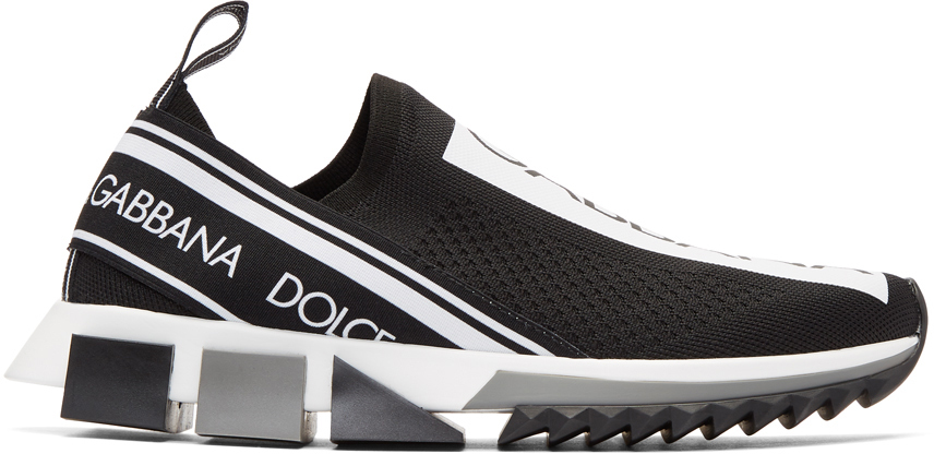 Dolce & Gabbana: Black & White Runaway Knit Sneakers | SSENSE