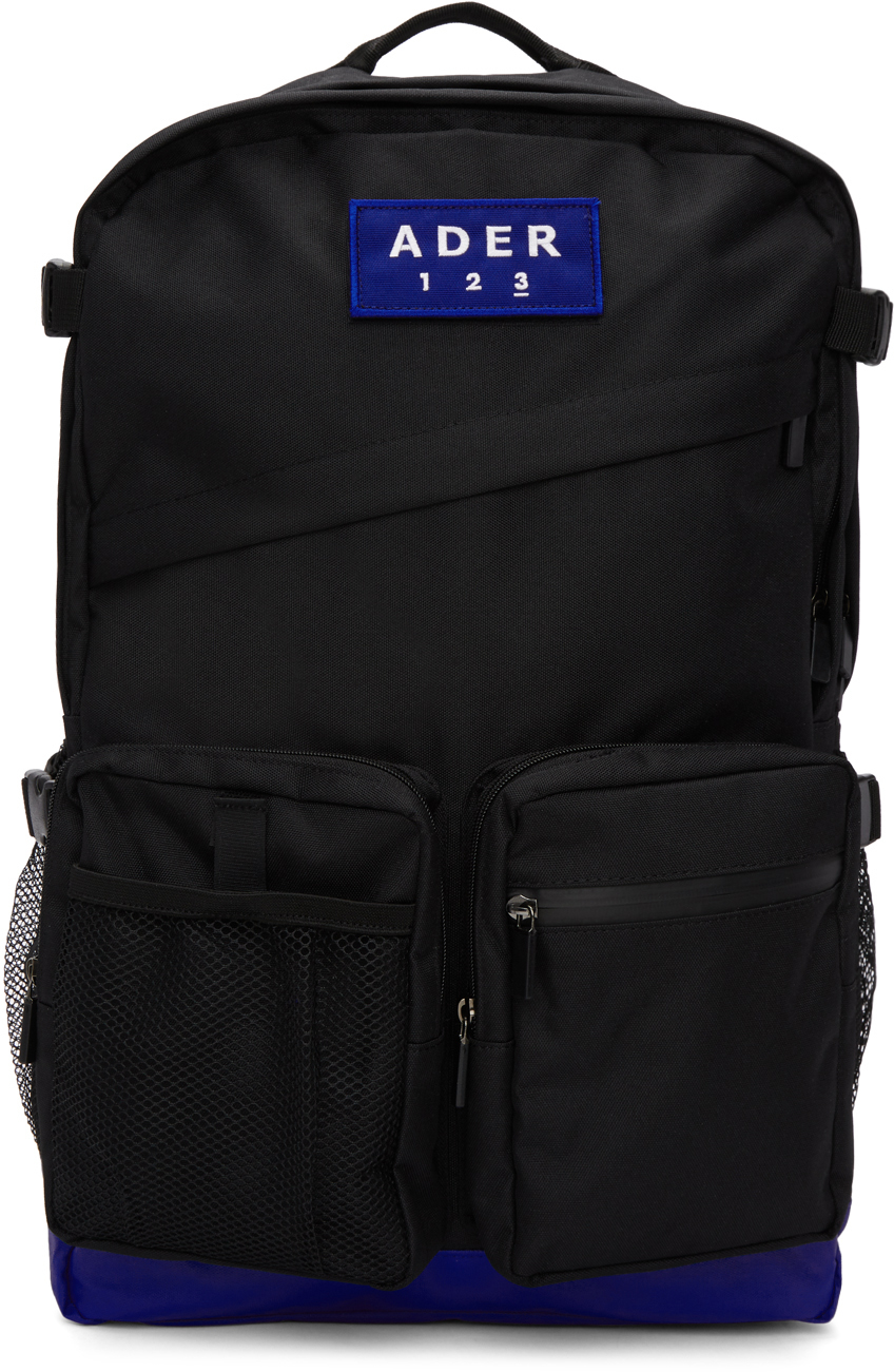 ADER error: Black & Blue Oversized Velcro Backpack | SSENSE