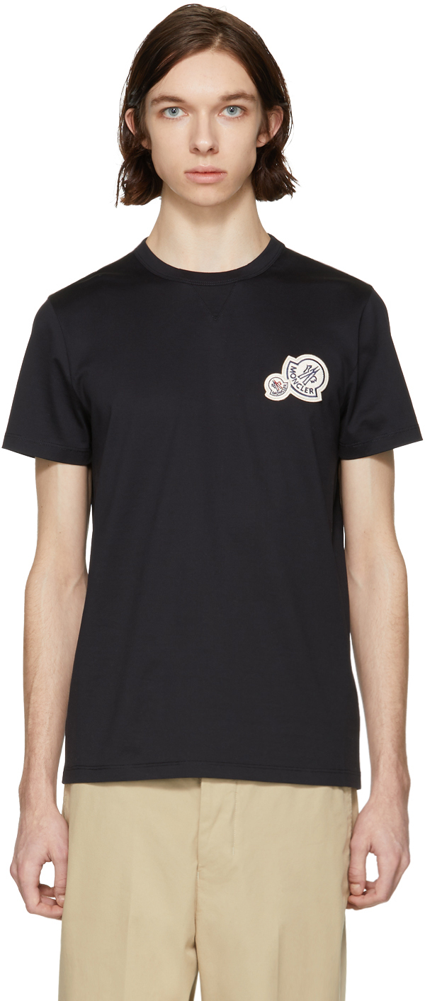 Moncler: Black Double Logo T-Shirt | SSENSE