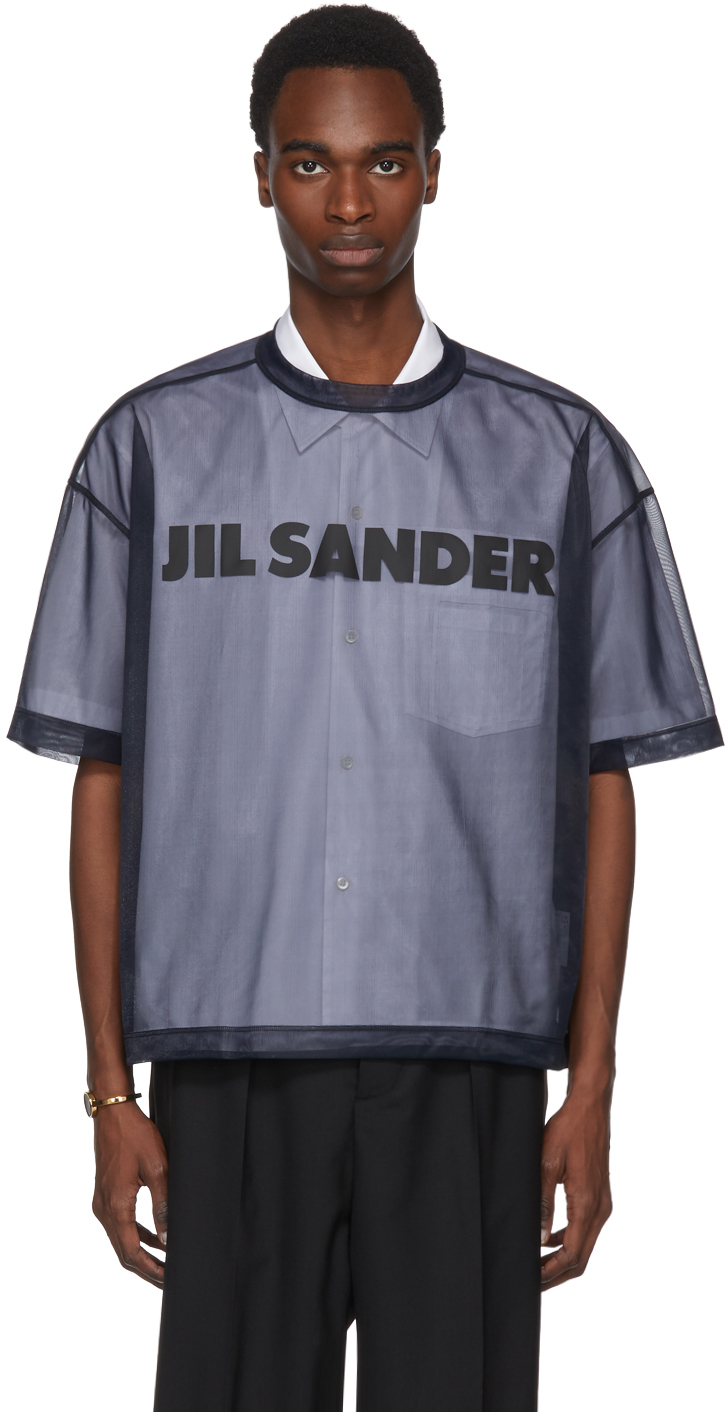 Jil Sander: Navy Mesh Logo T-Shirt | SSENSE