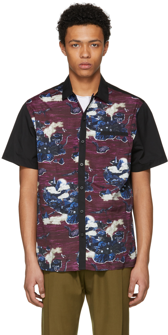 Lanvin: Black & Purple Bowling Shirt | SSENSE