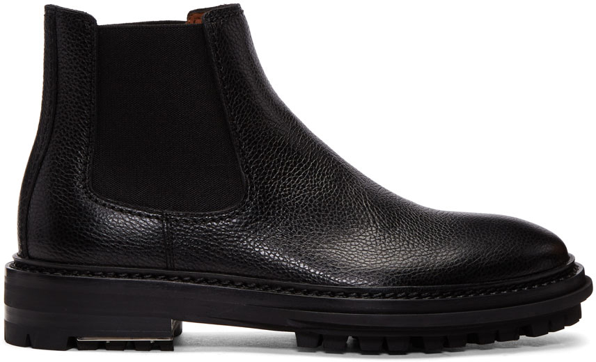 Lanvin: Black Grained Leather Chelsea Boots | SSENSE