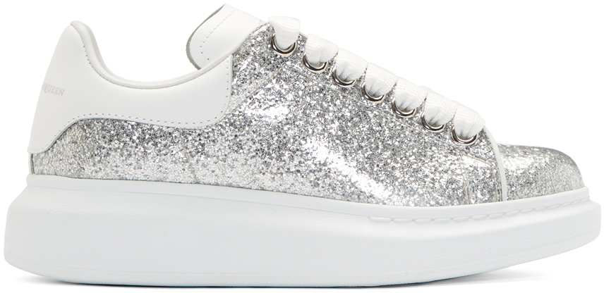 Alexander McQueen: Silver & White Glitter Oversized Sneakers | SSENSE