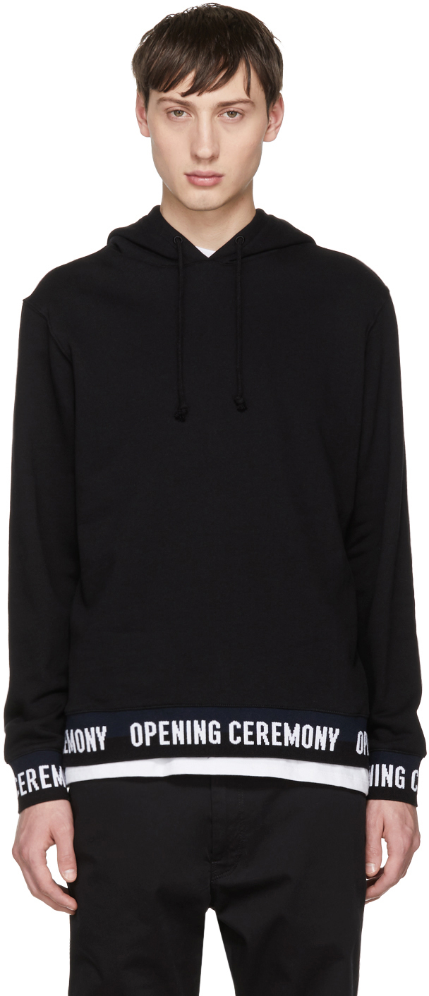 Opening Ceremony: Black Elastic Logo Hoodie | SSENSE