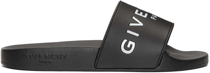 Givenchy: Black Logo Beach Slides | SSENSE Canada