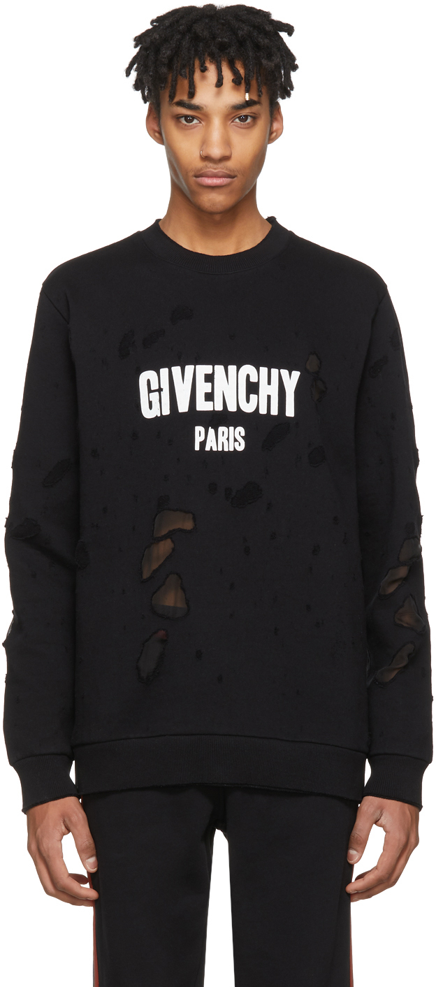 Givenchy: Black Distressed Logo Sweatshirt | SSENSE