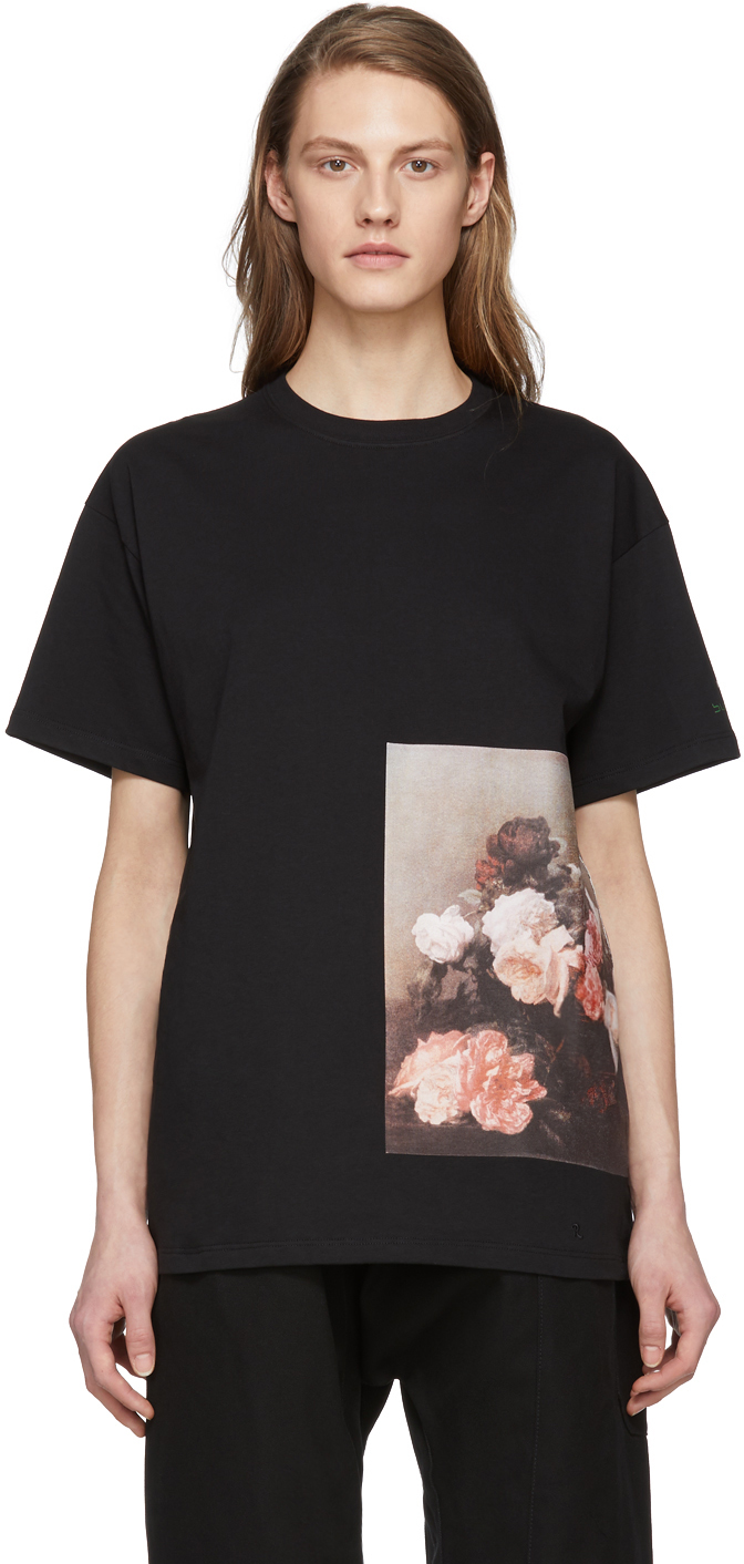 Raf Simons: Black Flowers T-Shirt | SSENSE
