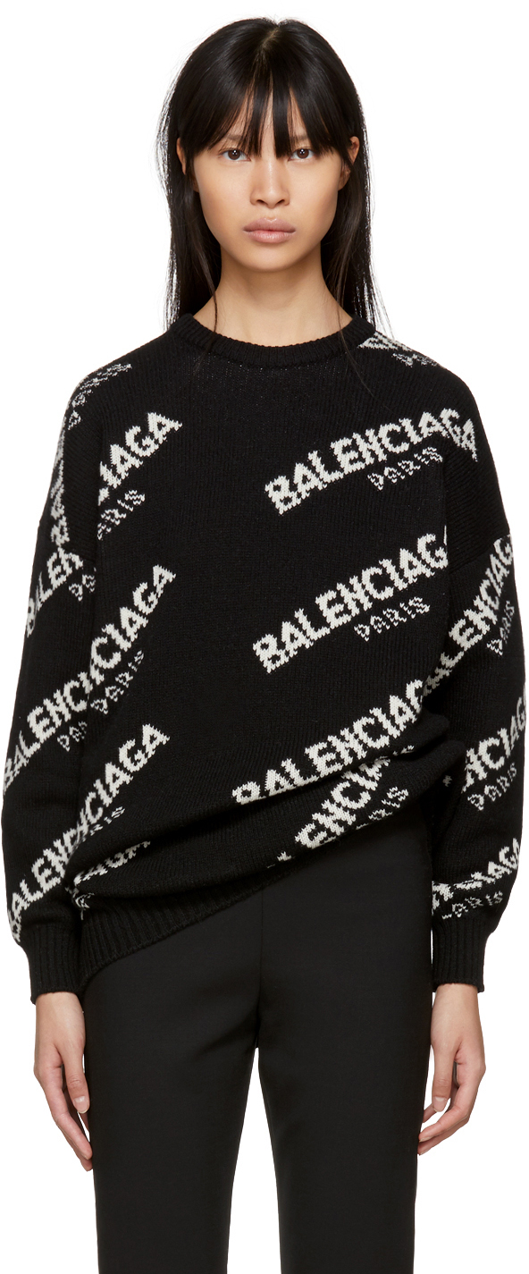 Balenciaga: Black All Over Logo Paris Sweater | SSENSE