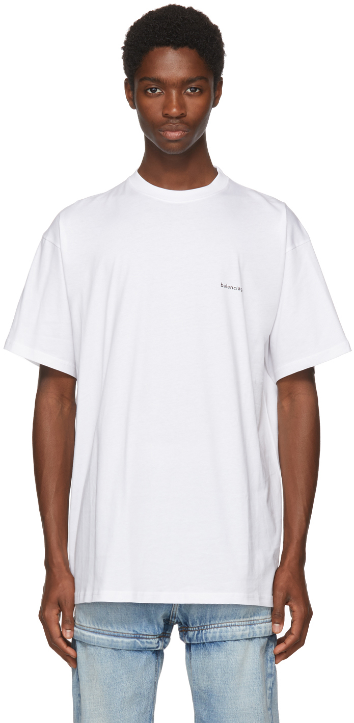 Balenciaga: White Oversized Small Logo T-Shirt | SSENSE