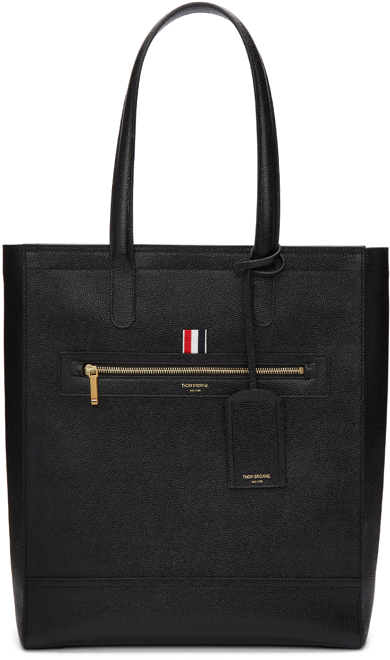 Thom Browne Black Leather Zip Tote SSENSE
