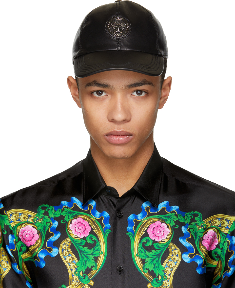 Versace: Black Leather Medusa Cap | SSENSE