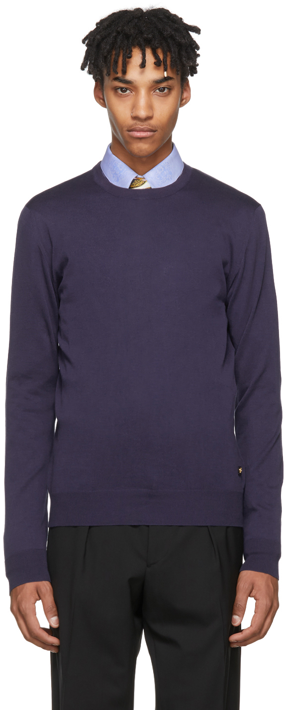 Versace: Navy Fine Gage Sweater | SSENSE