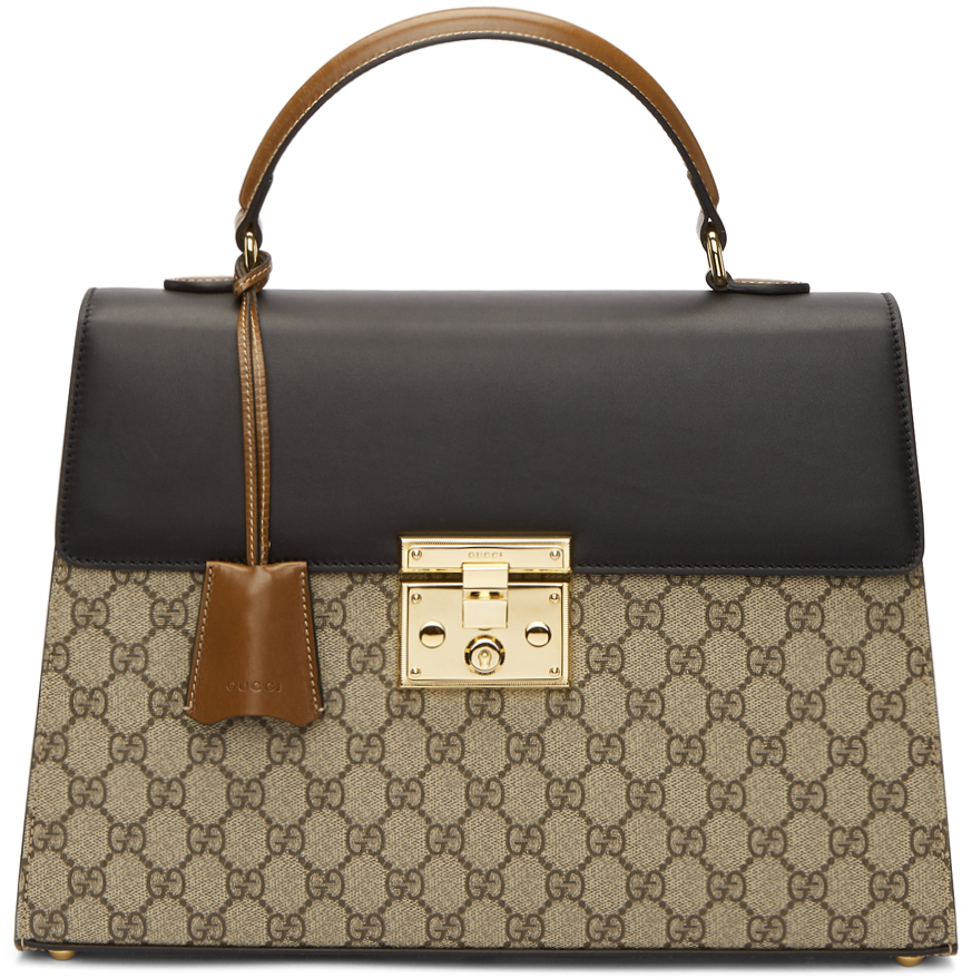 Gucci: Brown GG Supreme Padlock Bag | SSENSE