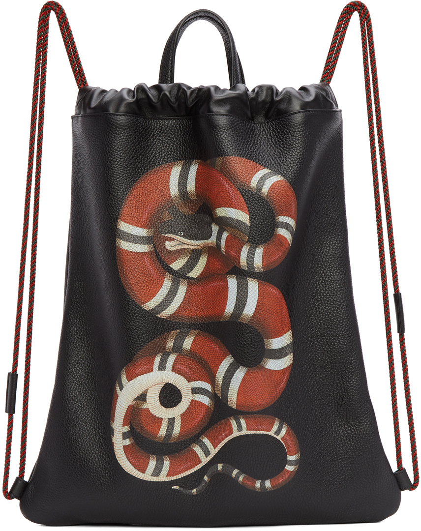 Gucci Black Snake Drawstring Backpack SSENSE