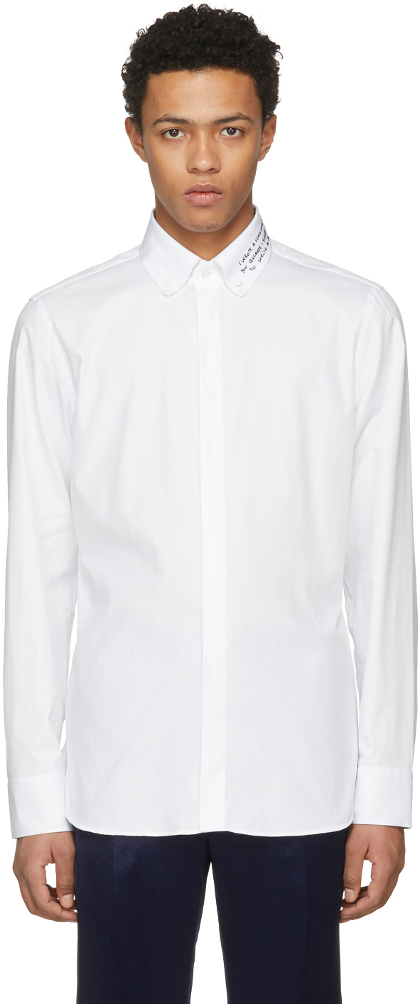 Gucci: White Embroidered Collar Shirt | SSENSE Canada