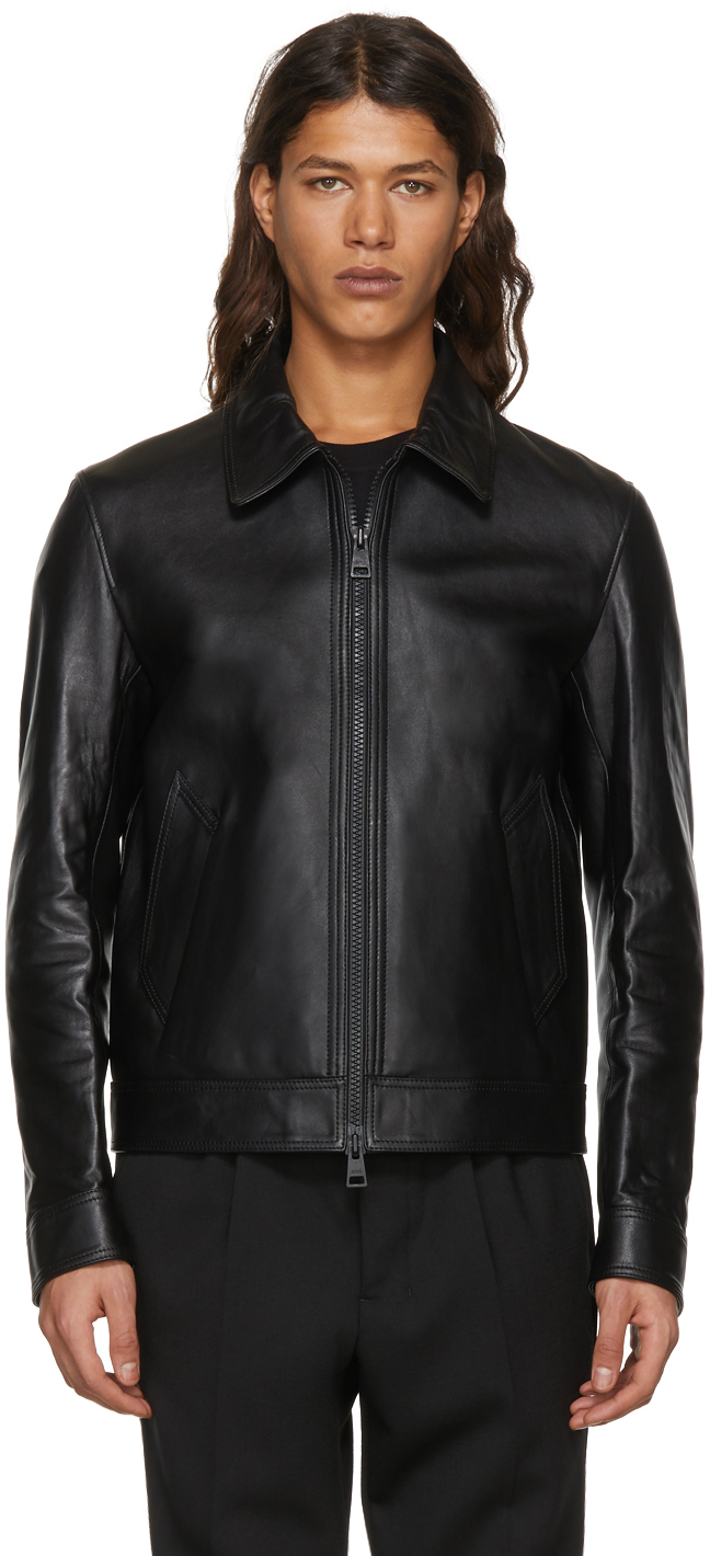 AMI Alexandre Mattiussi: Black Leather Zipped Jacket | SSENSE
