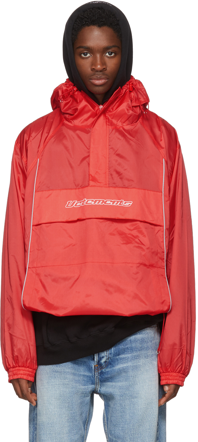 VETEMENTS: Red Overhead Half-Zip Jacket | SSENSE