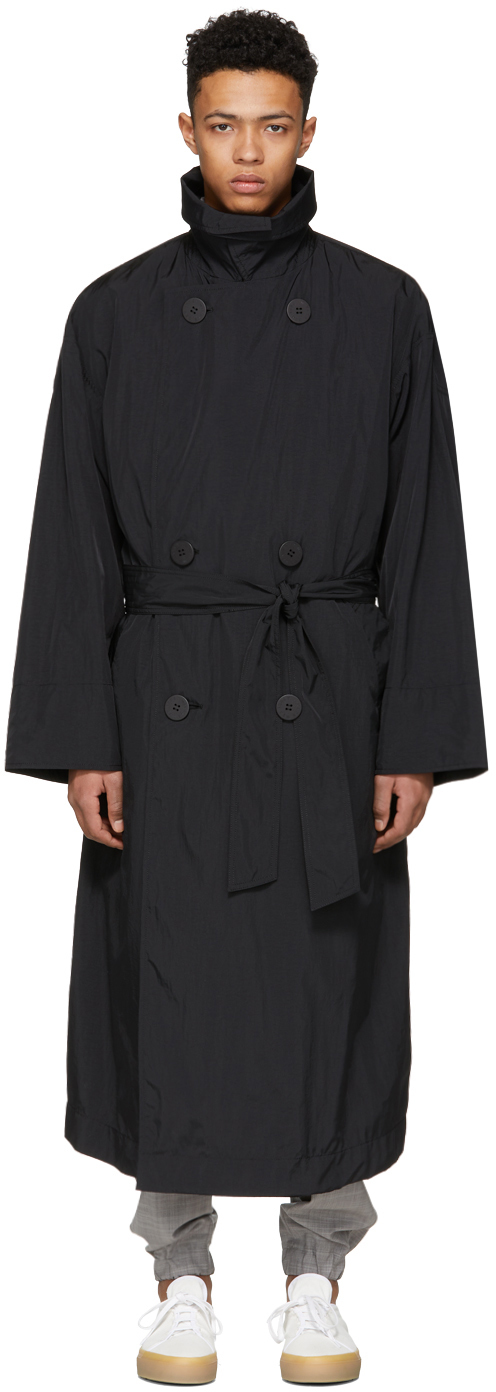 Issey Miyake Men: Black Oversized Taffeta Trench Coat | SSENSE