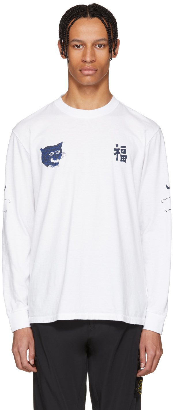 Blue Blue Japan: White 'Fuku-Tora-Ryu' T-Shirt | SSENSE