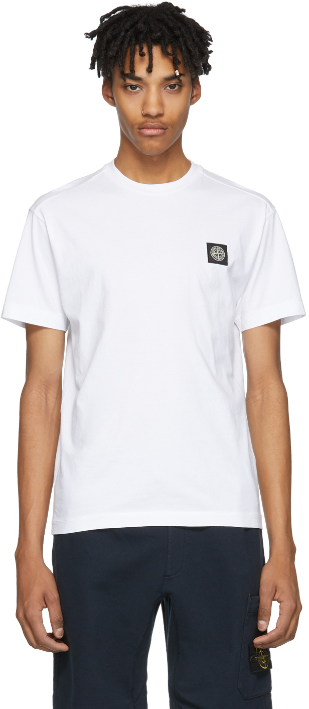 Stone Island: White Small Logo T-Shirt | SSENSE