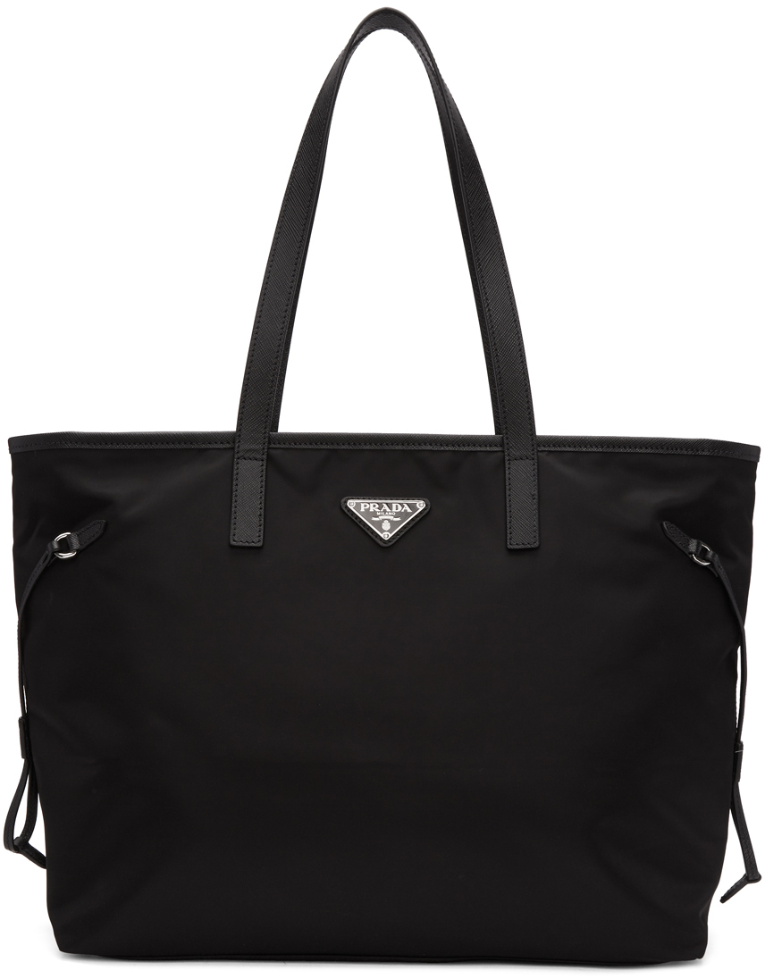 Prada: Black Nylon East West Shopper Tote | SSENSE