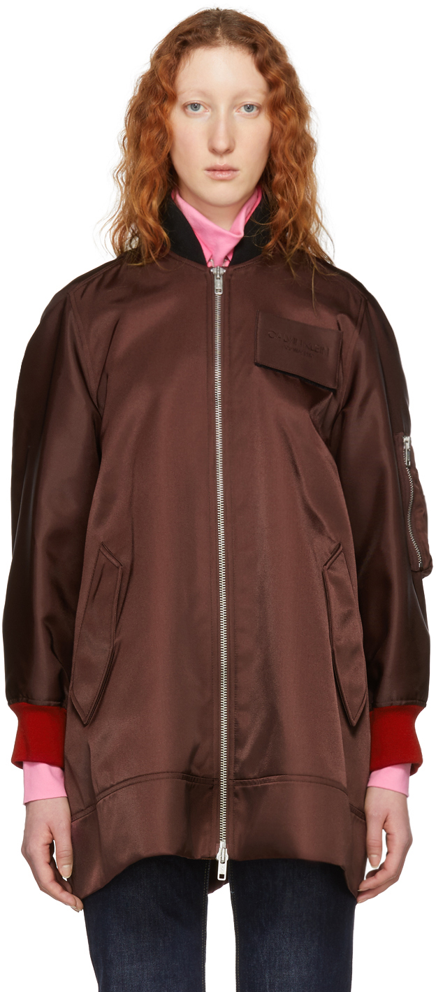 Calvin Klein 205W39NYC: Burgundy Oversized Bomber Jacket | SSENSE