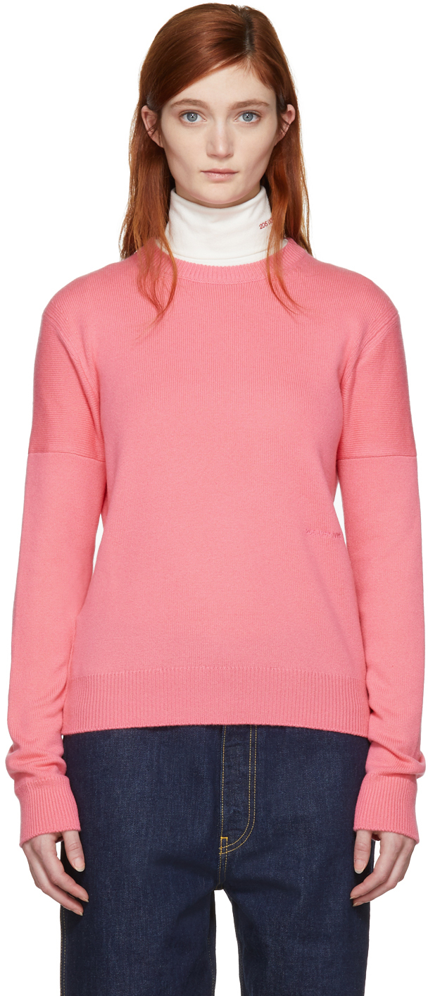 Calvin Klein 205W39NYC: Pink Cashmere Small Logo Sweater | SSENSE