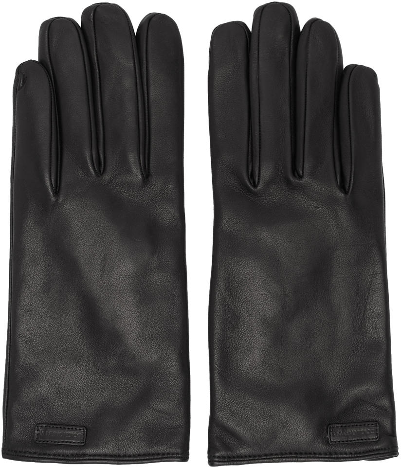 Dolce & Gabbana: Black Leather Logo Gloves | SSENSE