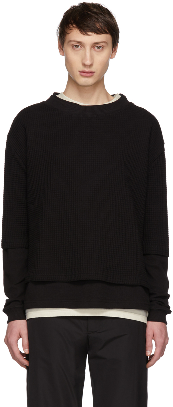424: Black Waffle Double Layer Sweater | SSENSE