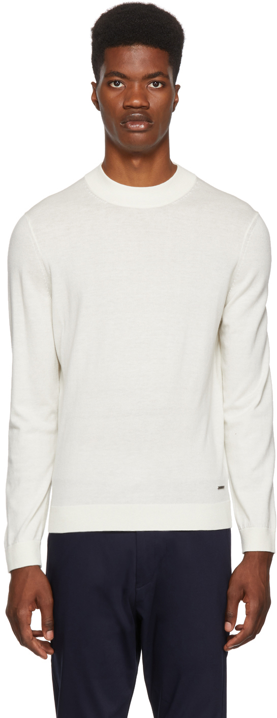 BOSS: White Emilio Mock Neck Sweater | SSENSE