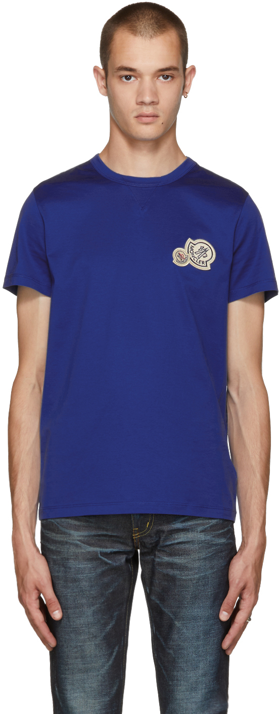 Moncler: Blue Logo T-Shirt | SSENSE