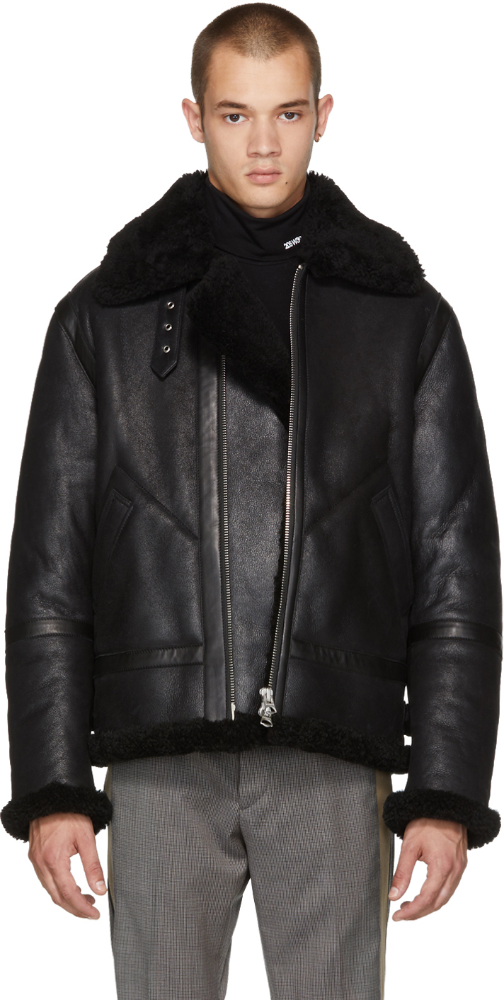 Acne Studios: Black Shearling Ian Jacket | SSENSE